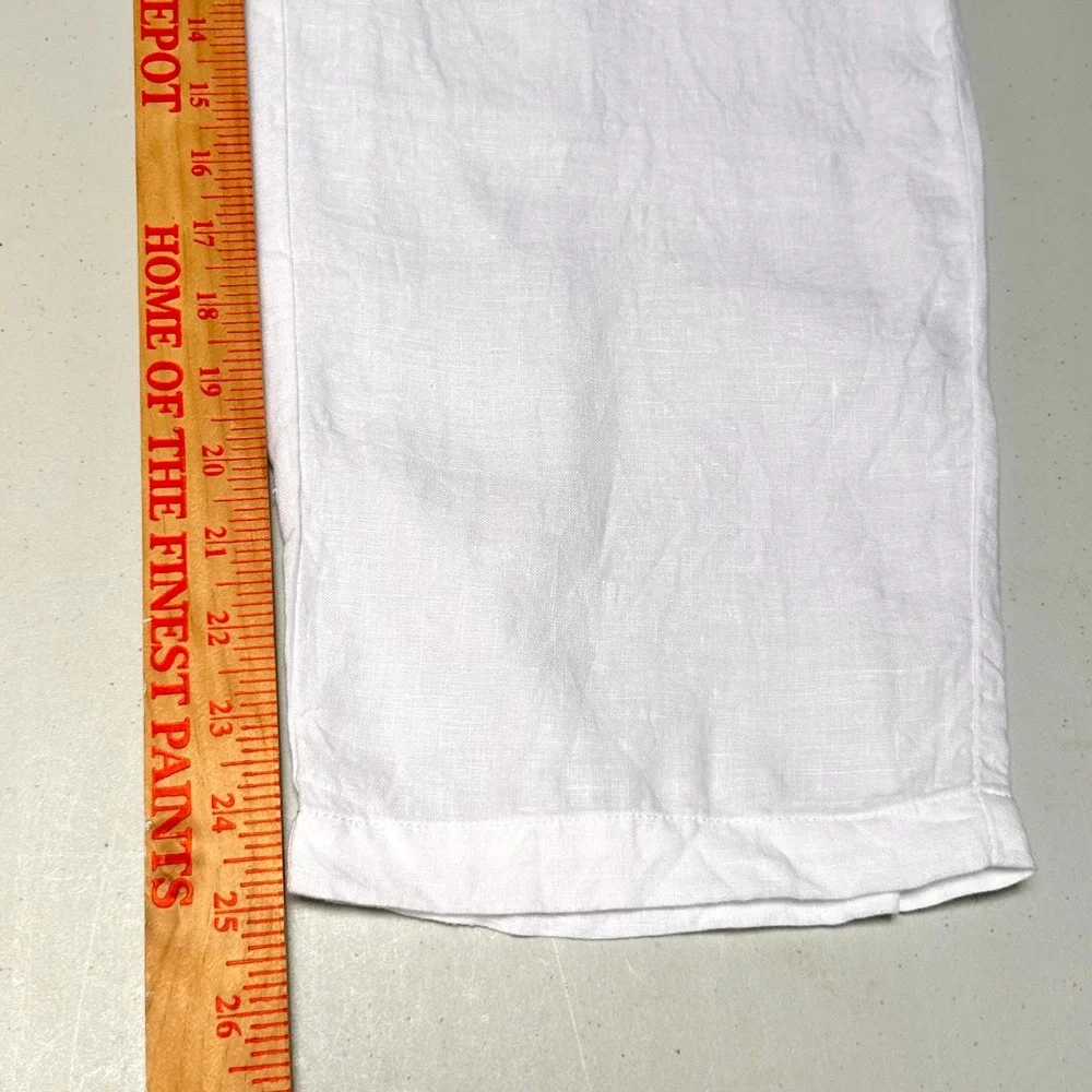 Quince 100% European Linen Pants S White Pull On Cropped Ankle Pockets
